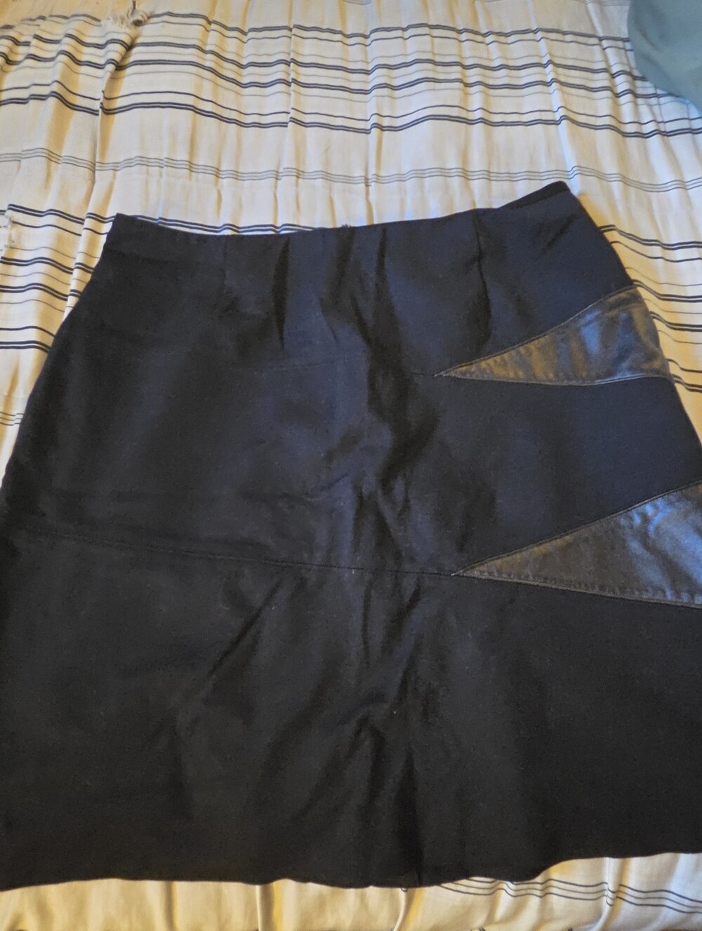 Alfani Black A-Line Skirt with Faux Leather Accent